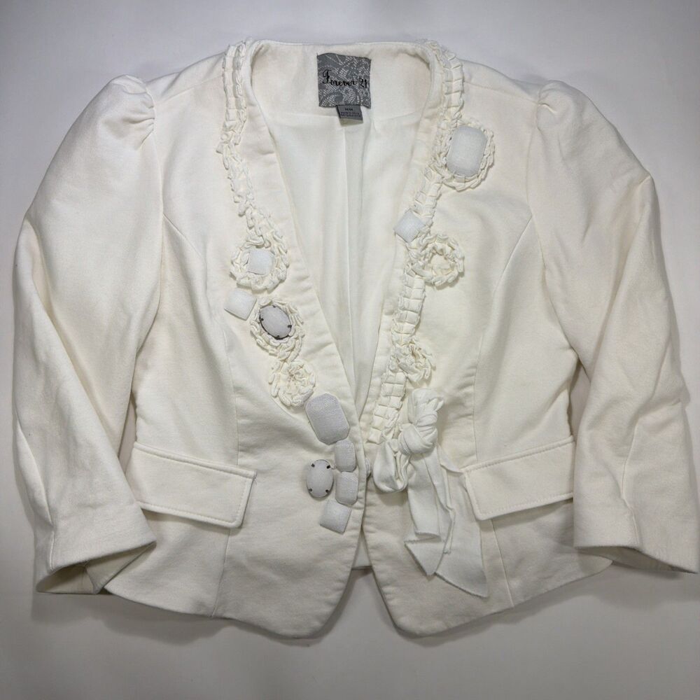 Forever 21 Women’s Cream Cotton Spandex Knit Blazer Size Medium